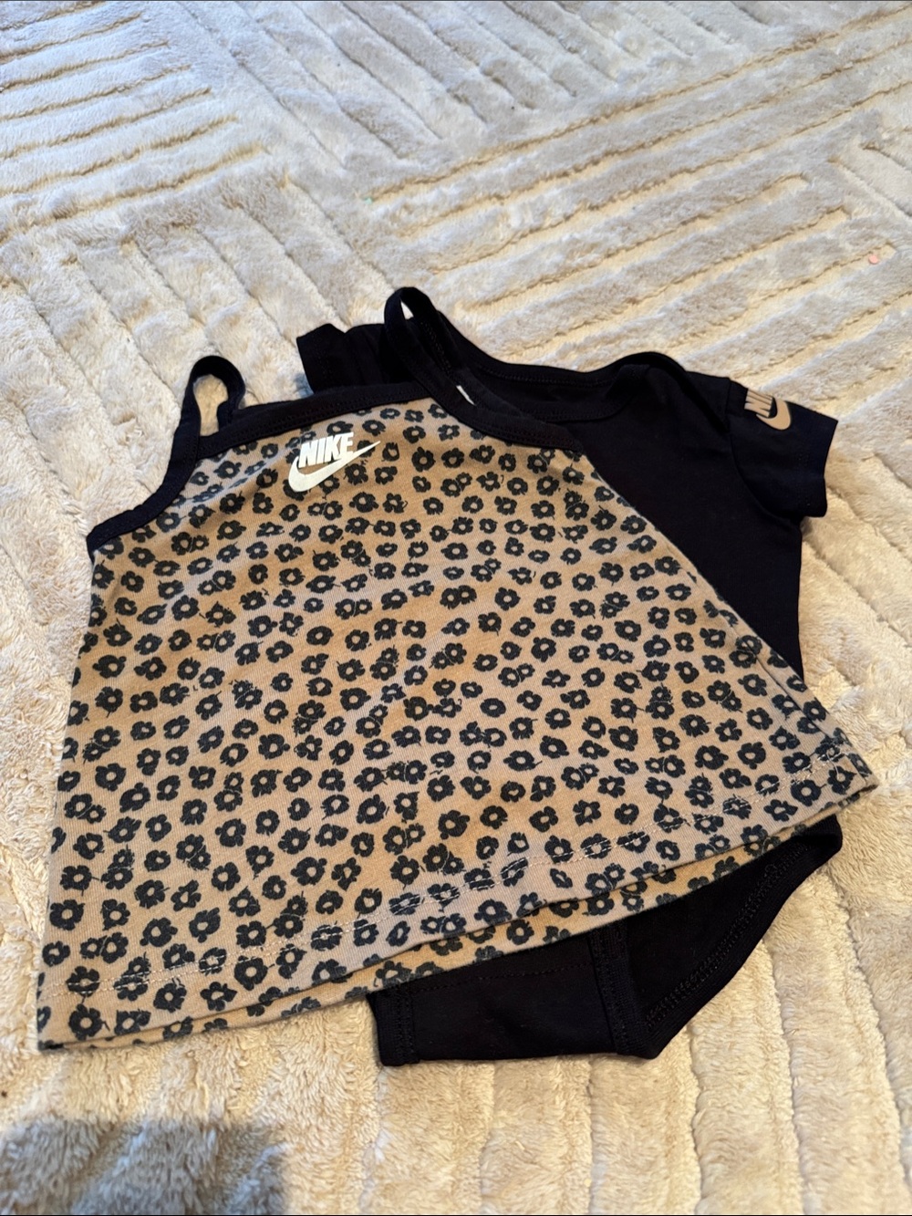 Nike Girls Black and Tan Flower-Print Tank Top